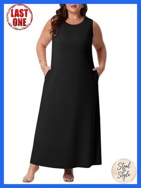 Plus Size Maxi Dress with Pockets Empire Waist Summer Casual
